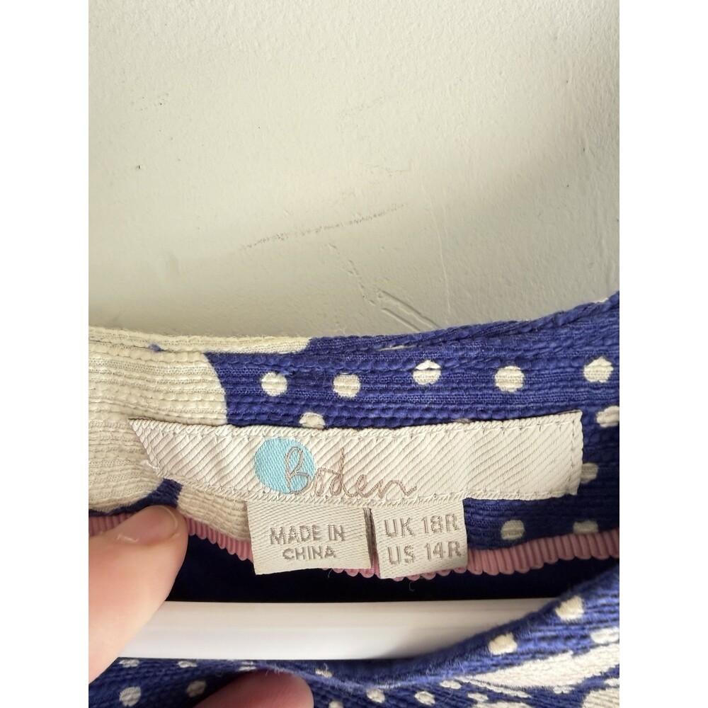 Boden 14R Sierra Textured Blue Floral Dress polka dot short sleeve career - Picture 4 of 5